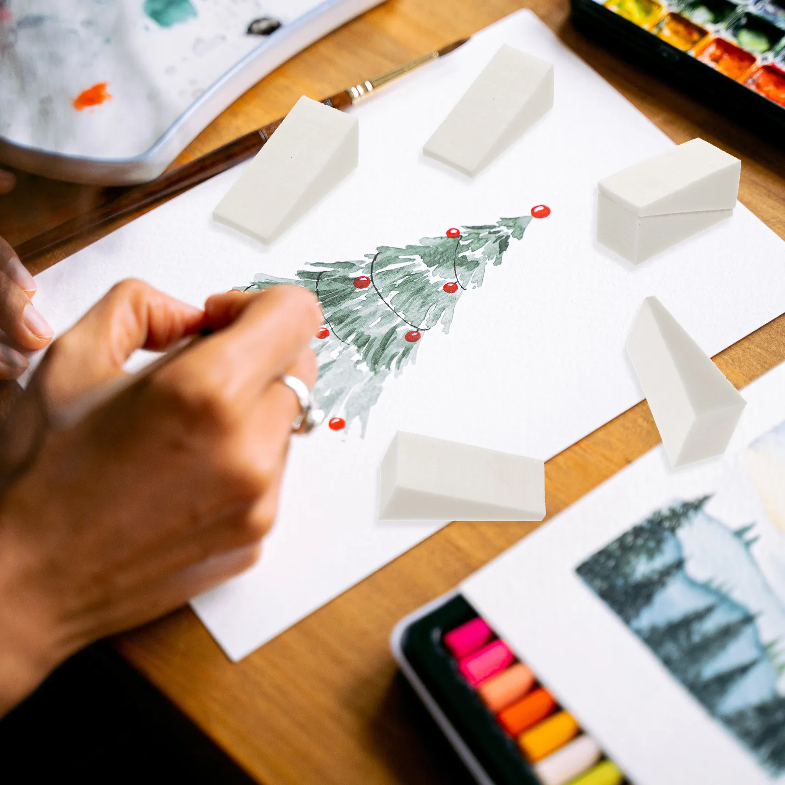 50Pcs 페인팅 스폰지 다용도 페인팅 도구 부드러운 수채화 스폰지 브러쉬 흡수성 아트 스폰지 그리기용