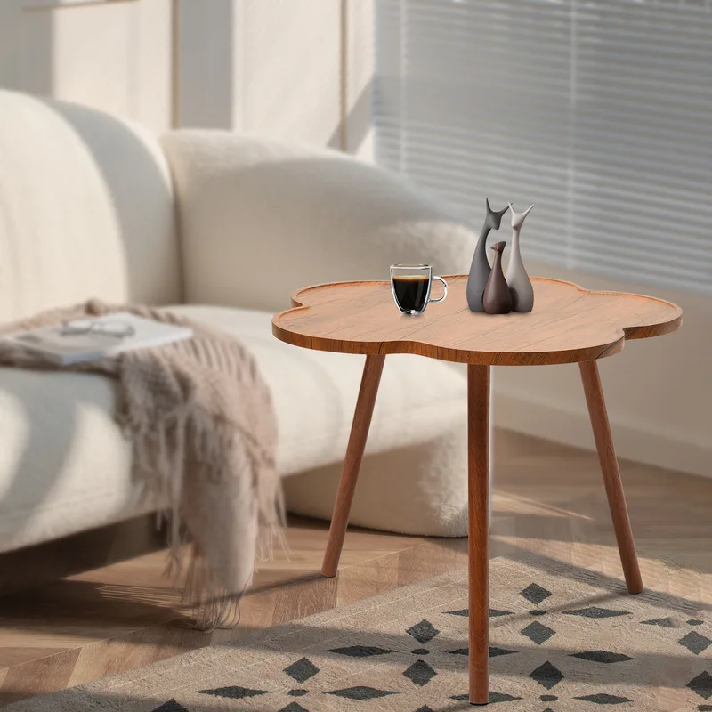 23.6" Coffee Table w/ 4 Legs Flower Shaped Side Table Living room Log Color Cute