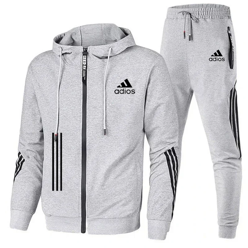 

2024 Men's Spring and Autumn leisure fitness breathable fashion high quality jogging suit zipper hoodie + trousers 2 sets