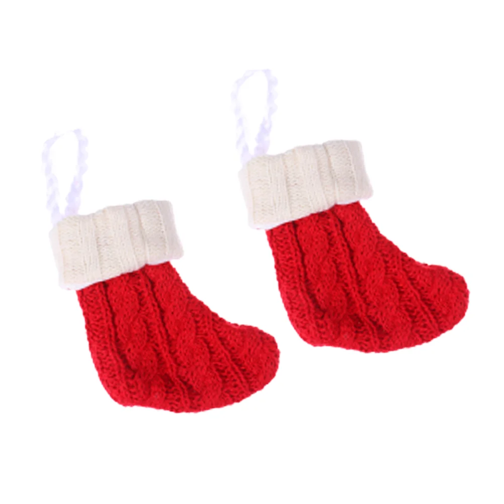 

2PCS Christmas Knitting Stockings Knives Forks Pouch Creative Tableware Holders Adorable Cutlery Bags