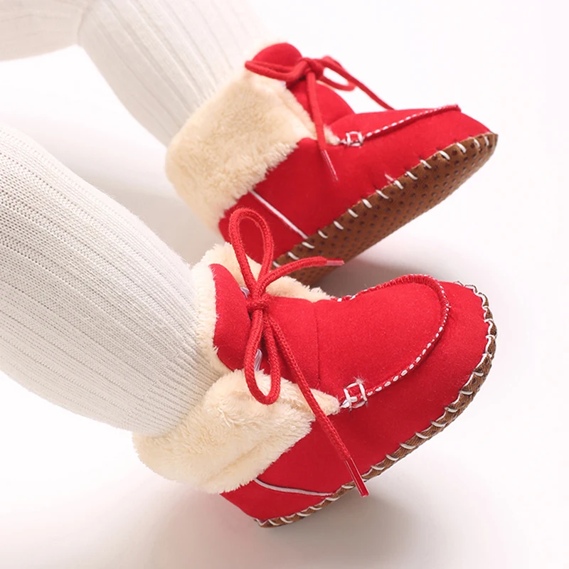 Blotona Infant Winter Warm Snow Boots Tie Up Baby First Walker Shoes for Christmas, Baby Shower