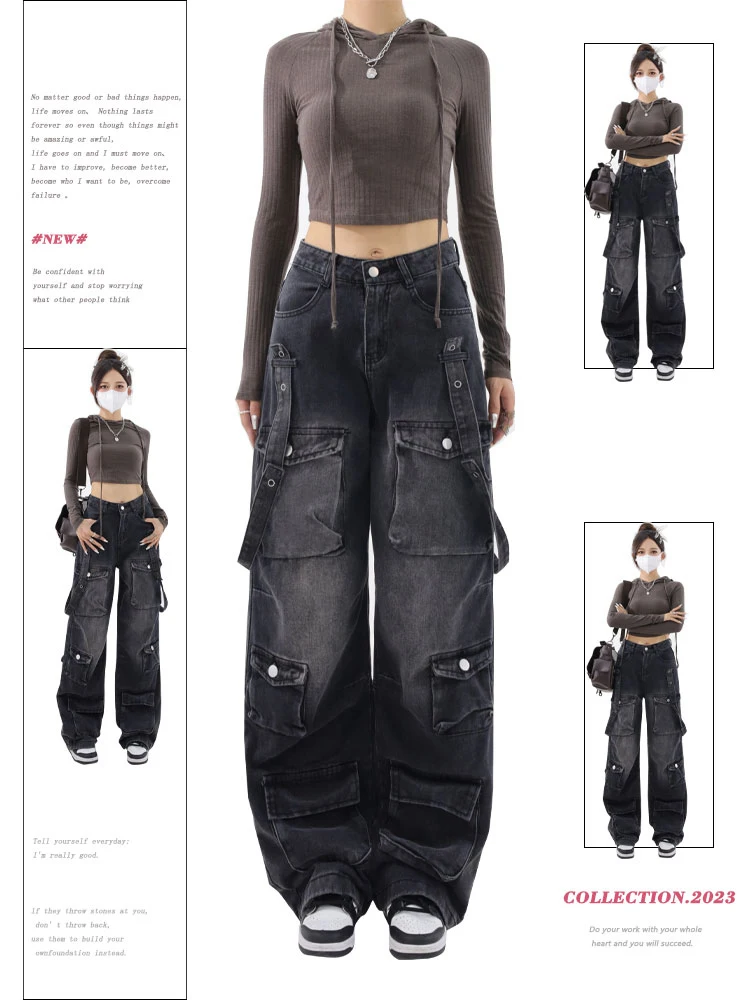 Acquista Jeans da uomo a vita media con cerniera e motivo estetico a stelle, pantaloni dritti con gamba larga, jeans larghi da strada in Italia a partire da 19