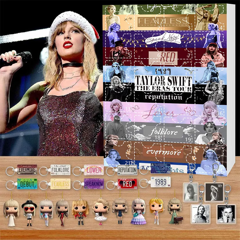 Christmas Advent Calendar Taylor 24 Days 2D Acrylic Decoration Keychain for Fans