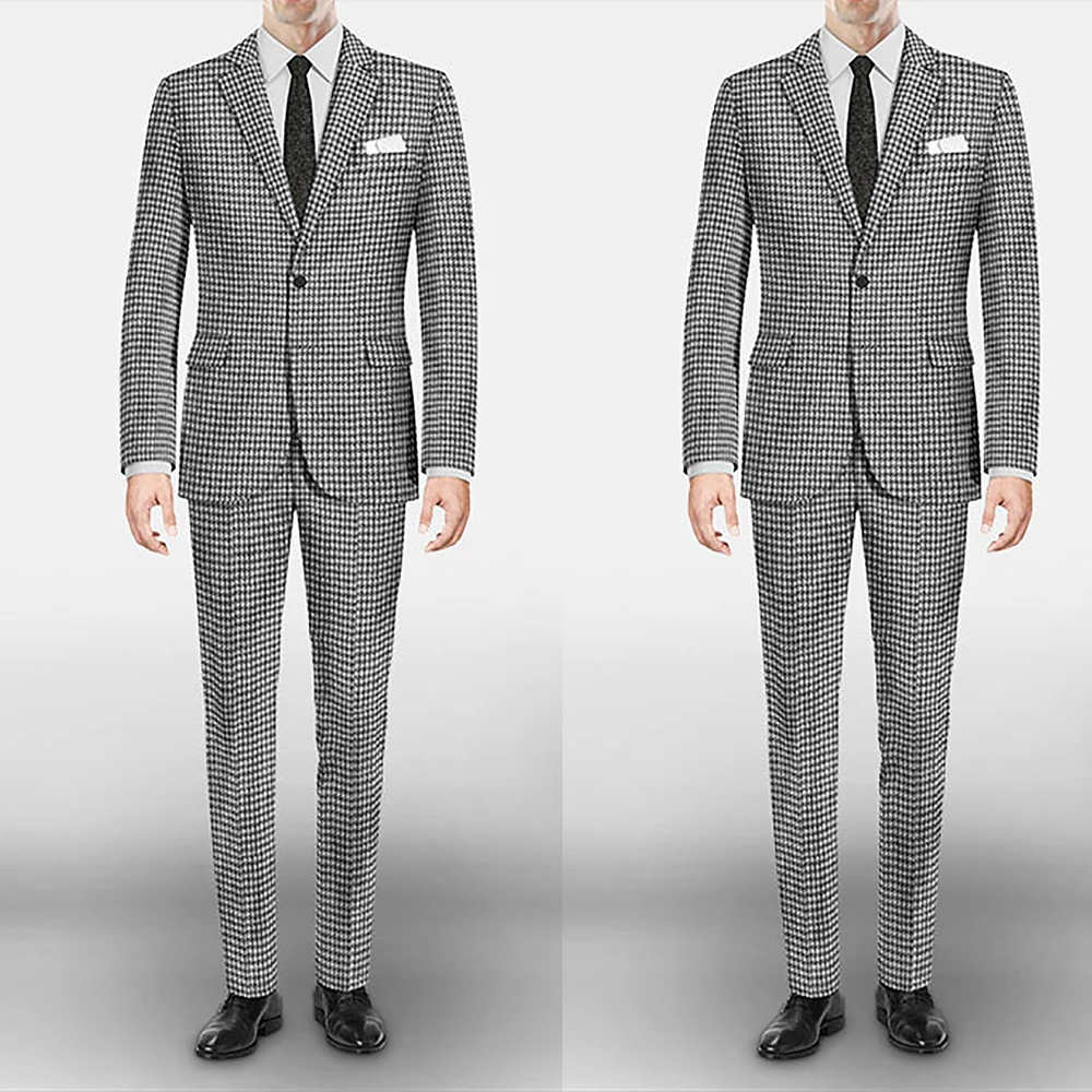 

Houndstooth Men Suit Tailor-Made 2 Pieces Blazer Pants One Button Fashion Gentle Wedding Groom Business Causal Prom Tailored