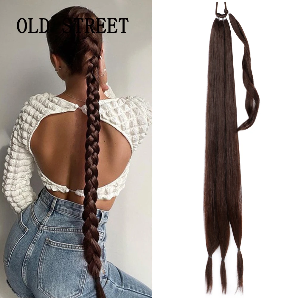 

Synthetic Boxing Braids Ponytail Extensions Wrap Around Chignon Tail With Rubber Band Hair Ring 28inch 32inch Ombre Black Brown