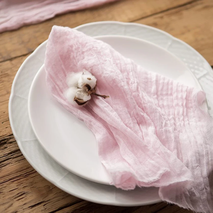 Description Picture 5 of item10PC Dark Green Gauze Cheesecloth Wrinkled Napkin Dinner Soft Cotton Table Decorative Cloth for Wedding Party Banquets Christmas