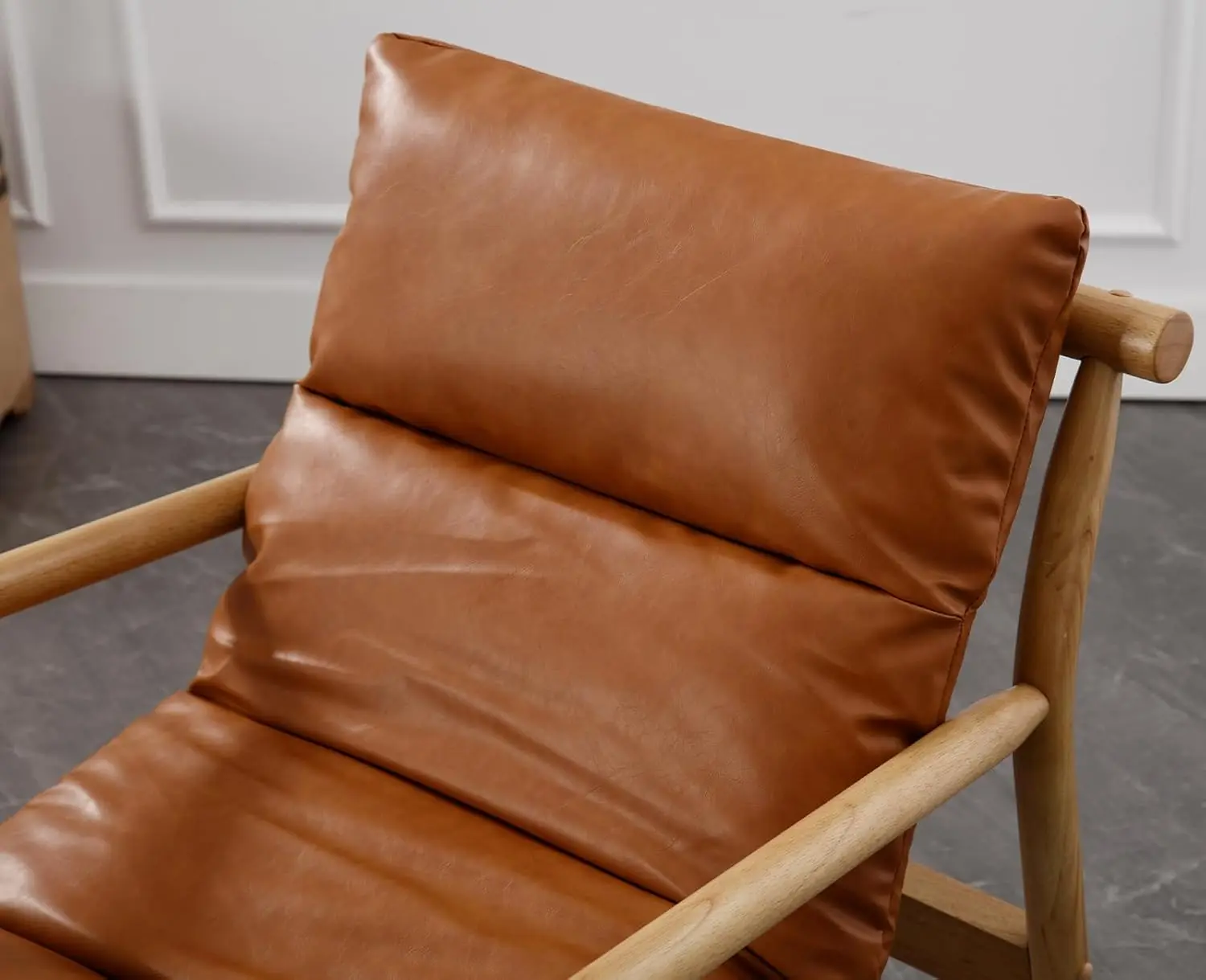 Modern Sling Accent Upholstered PU Leather Living Room Soft Comfy Lounge Chair Solid Wood Frame with Armrest