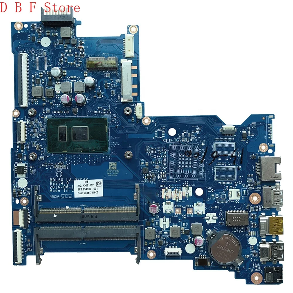 For HP 15-AY Laptop Motherboard 854939-601 854939-001 BDL50 LA-D704P With SR2EU I3-6100U Perfect Test