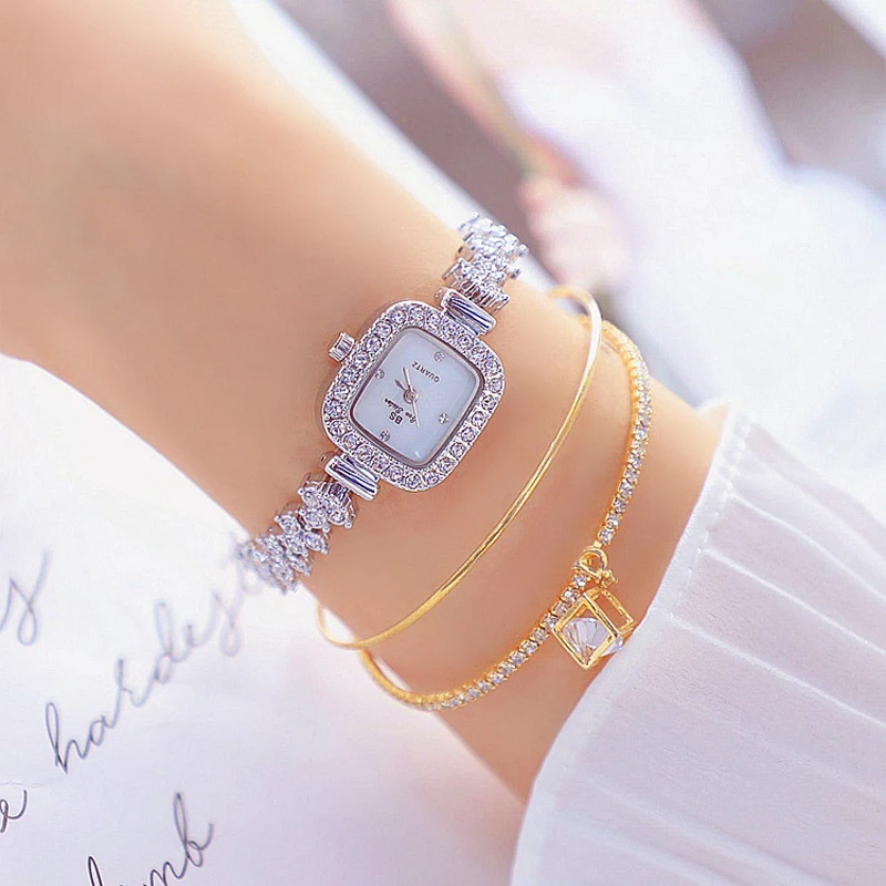 New BS Ladies Watch Golden Bracelet Watches 2022 INS Popular Elegant Luxury Small Dial Quartz Gold Watch For Women Free Shipping