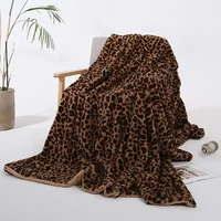 Faux Rabbit Fur Leopard Print Double-layer Coral Rabbit Plush Blanket Bedroom Sofa Soft Breathable Warm Cover Blanket 1