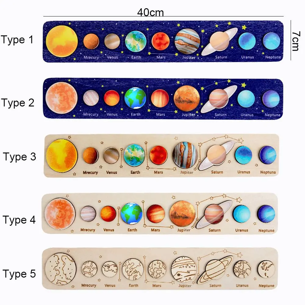 

Baby Wooden Montessori Teaching Aids Science Cognition Jigsaw Puzzle Universe Solar System Eight Planet Matching Educational Toy