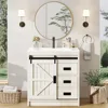 Bathroom Vanity with Sink Combo, 31in Sliding Barn Door Bathroom Vanity Cabinet with Storage Drawers, Bath Storage Vanity Sink 1