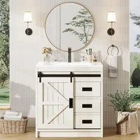 Bathroom Vanity with Sink Combo, 31in Sliding Barn Door Bathroom Vanity Cabinet with Storage Drawers, Bath Storage Vanity Sink 1