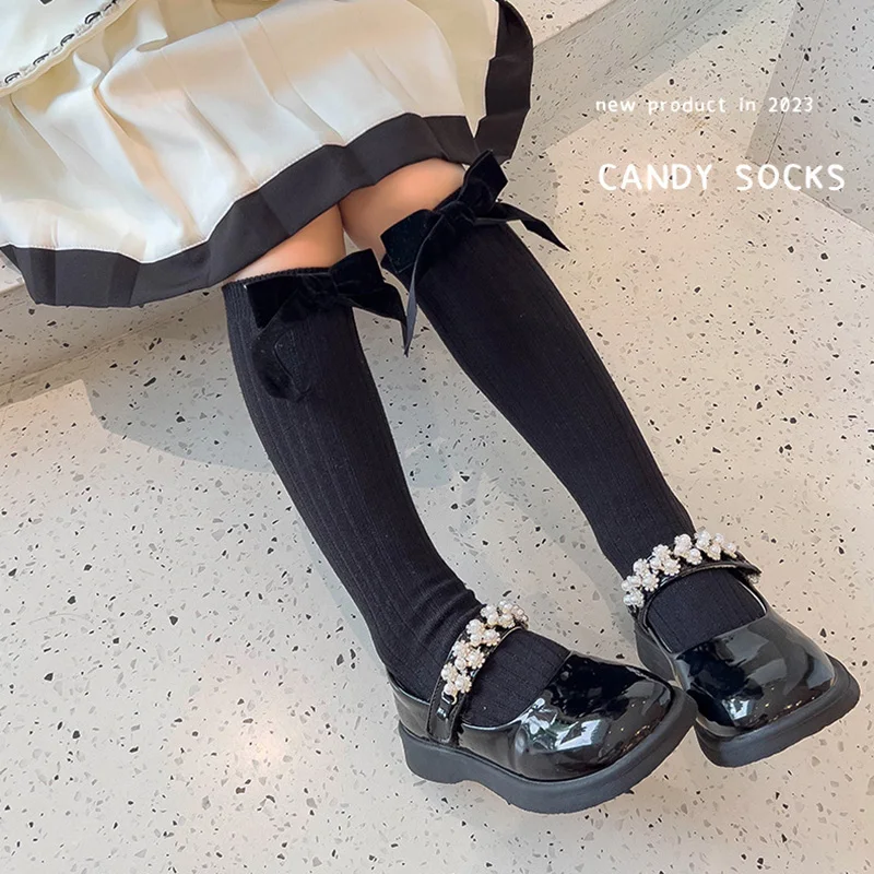 Children Cute Princess Bow Calf Knee High Long Socks for Kids Girls Lolita Sock Spring Autumn Soft Cotton School Stockings