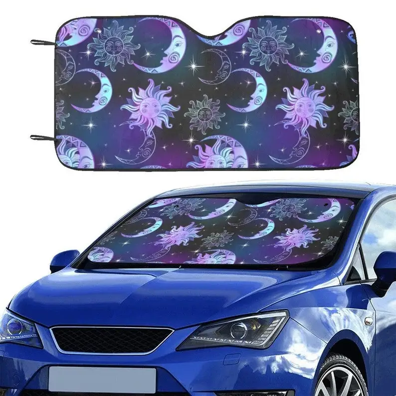 

Moon Stars Windshield Sun Shade, Boho Bohemian Galaxy Purple Car Accessories Auto Cover Protector Window Visor Screen Decor