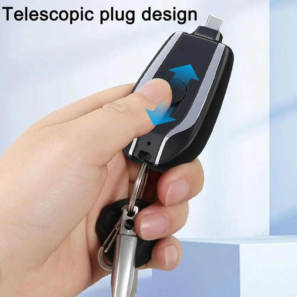iPhone Android Type C USB Mobile Phone Portable Emergency Keychain Charger with 1500mAh Battery Mini Power Bank Keychain for