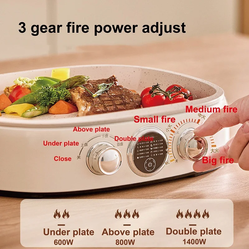 1400W Large Capacity Electric Baking Pan Home Double-sided Heating Pancake Machine Pie Pizza Bak Pan 3 Gear Adjust Grill Machine 6