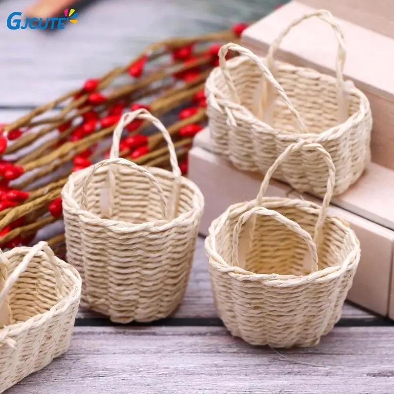

1pc 1:6 1:12 Dollhouse Miniature Storage Basket Vegetable Food Woven Frame Portable Flower Basket Kitchen Home Model Decor Toy