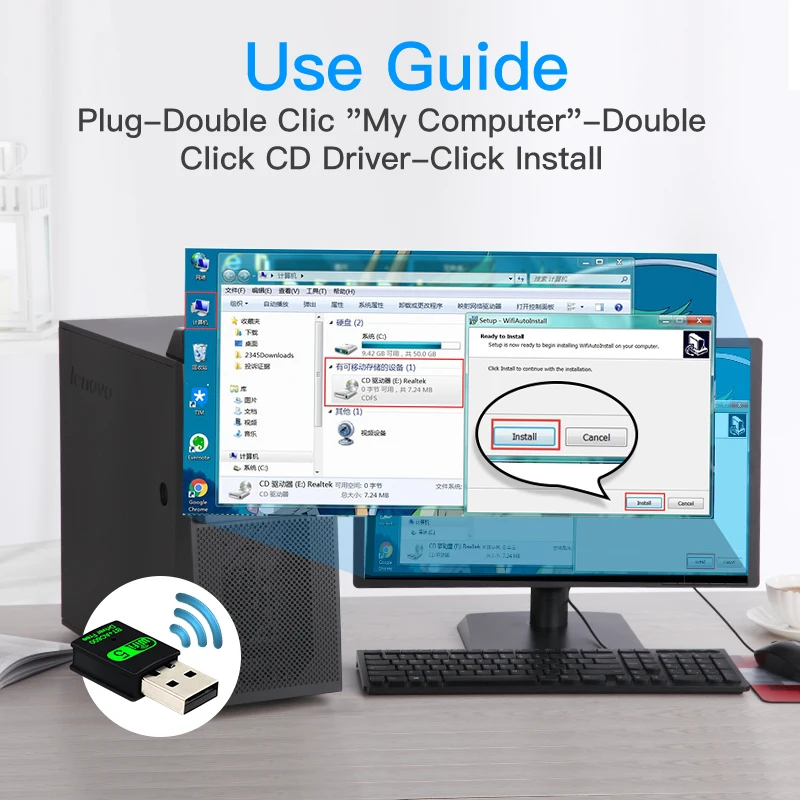Dual-Band USB Wireless & Bluetooth 5.0 Adapter - High-Speed 600Mbps, Driver-Free