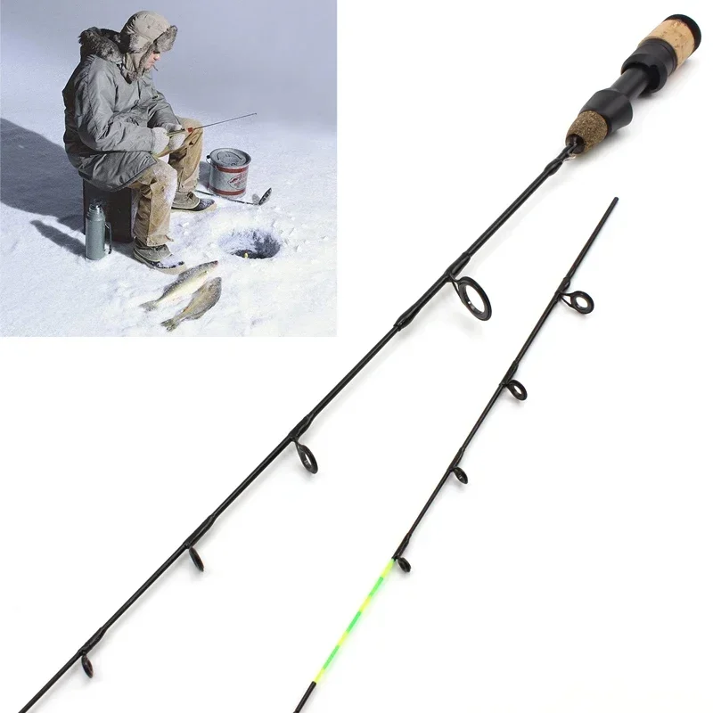 Combo canne télescopique 60cm 2 brins pêche hiver glace carbone moulinet set complet - Équipement hivernal