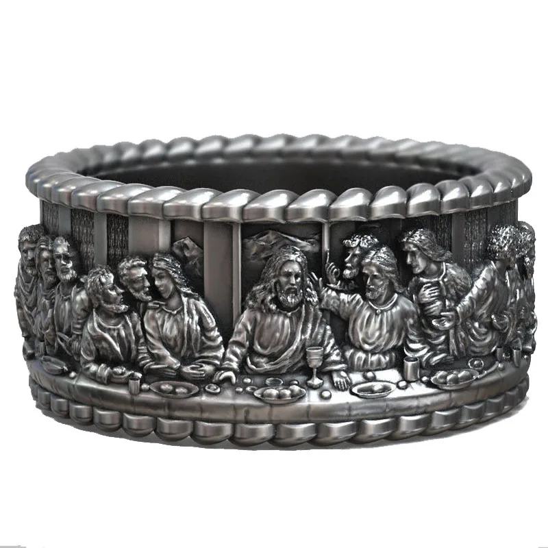 16g The Last Supper Band Jesus Christ ang Twelwe Apostles Rings Customized 925 Solid Sterling Silver Rings Many Sizes 6-13 15g jesus christ cross ihsv christian signet rings 925 solid sterling silver many sizes rings sz6 13
