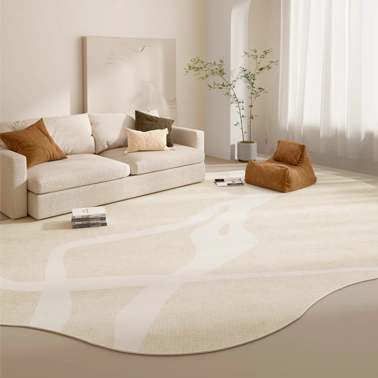 Minimalist Cloakroom Shaped Carpet Thick Rugs for Bedroom Irregular Living Room Decoration Striped Rug Cream Plush Anti-slip Mat 4