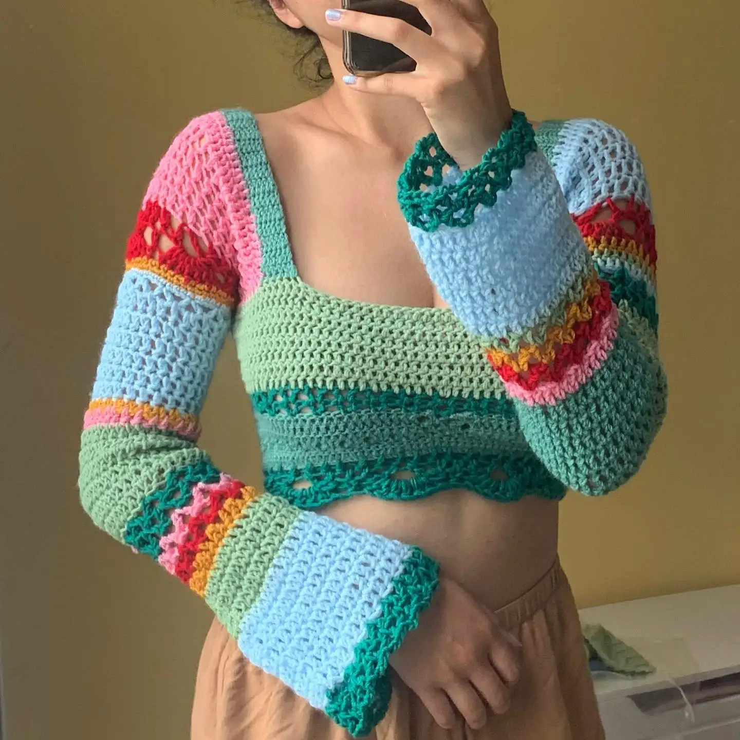 アイドル KEEN AND INTENSE crochet knit moss green アイドル