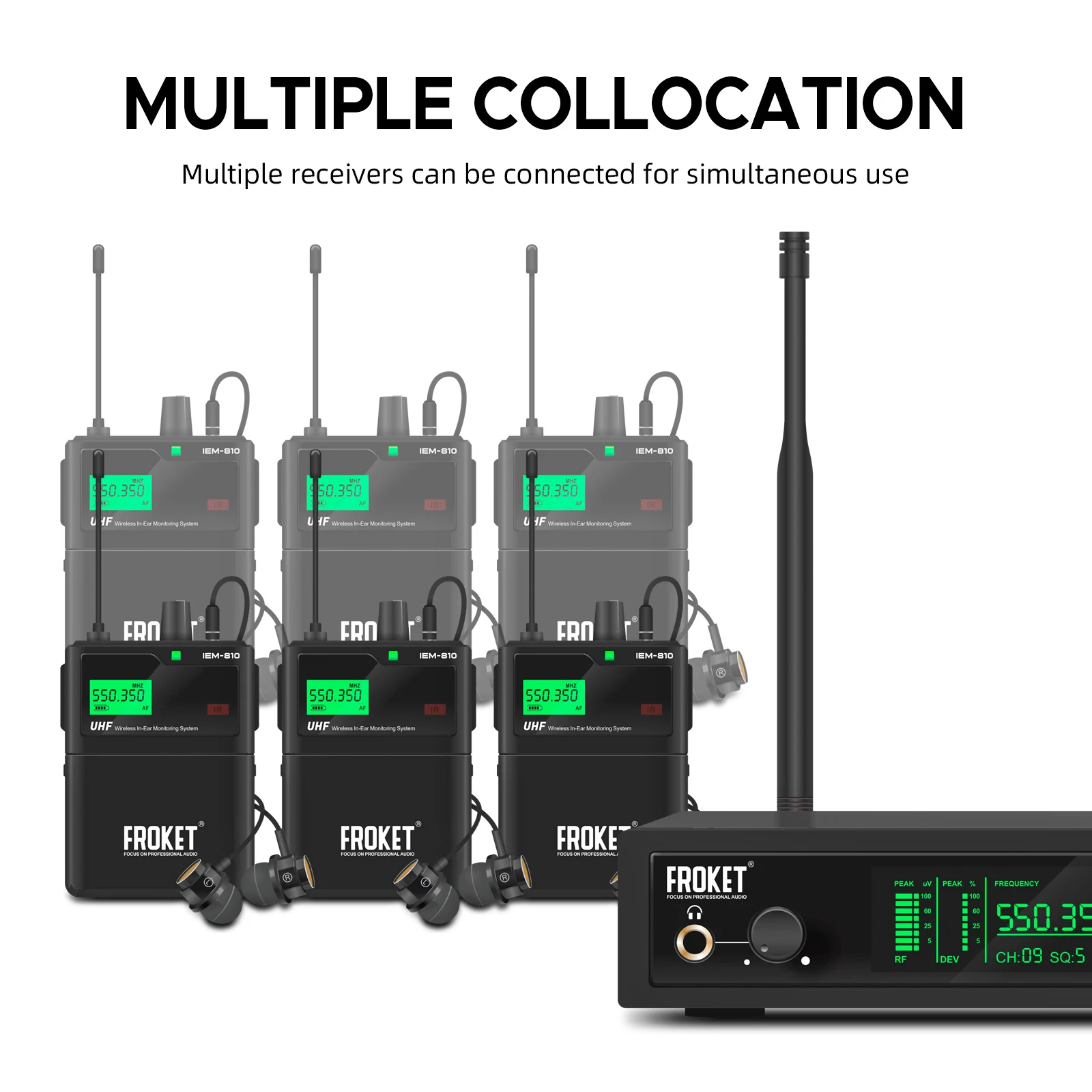 IEM-810 Mono Wireless In-Ear Monitor System UHF Bluetooth 5.0 100 meters 530-580 MHZ for stage performances