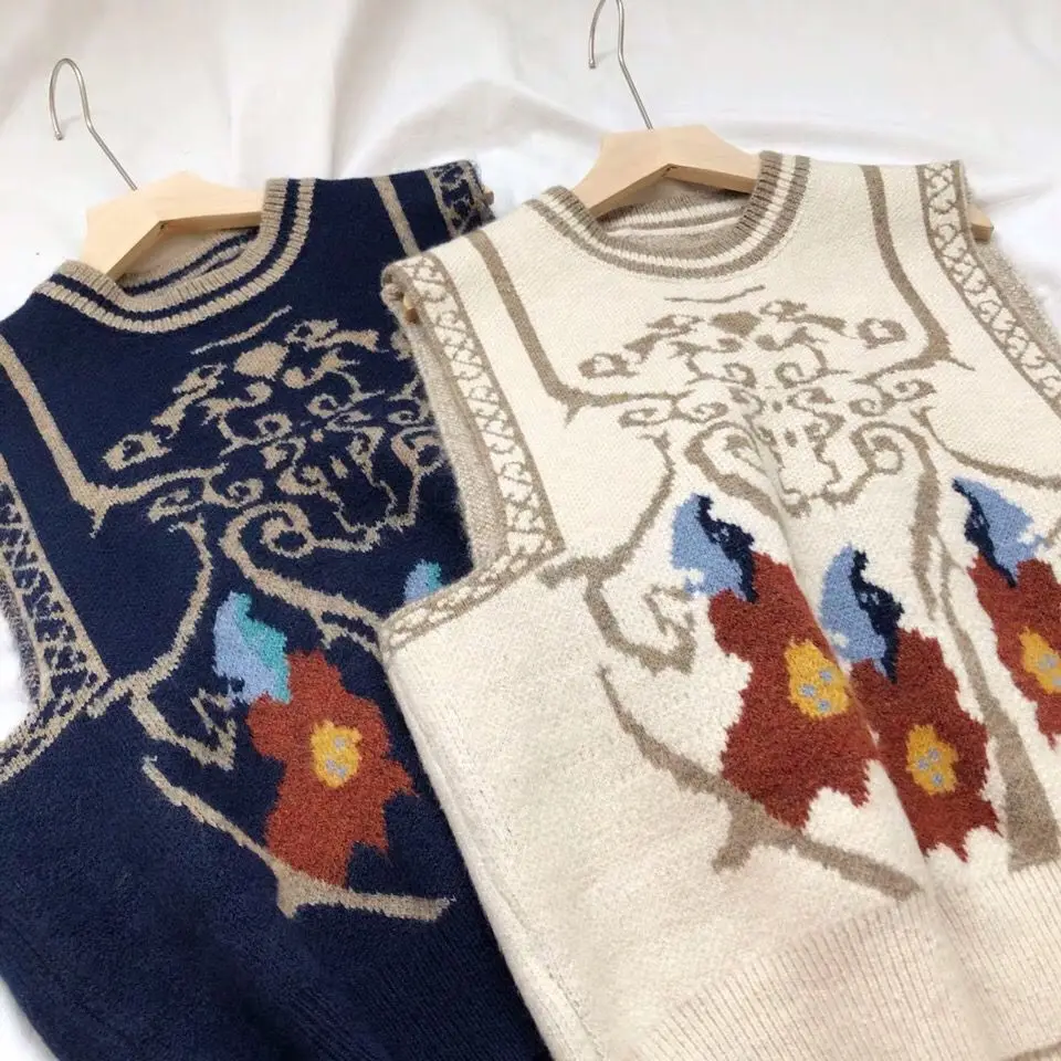 Женский жаккардовый жилет без рукавов Повседневный хлопковый Трикотажный в