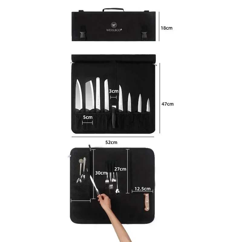 Portable Oxford Cloth Outdoor Cooking Professional Chef Kitchen Knife Fork Folding Storage Pockets Roll Tools Bag Carry Case
