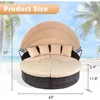 Outdoor Terrace Circular Sofa Bed with Retractable Canopy, Brown Wicker Furniture Combination Sofa with Washable Cushion 2