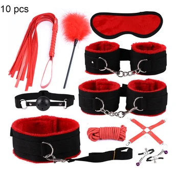 Sexy Leather BDSM Kits Plush Sex Bondage Set Handcuffs Sex Games Whip Gag Nipple Clamps Sex Toys For Couples Exotic Accessories 4