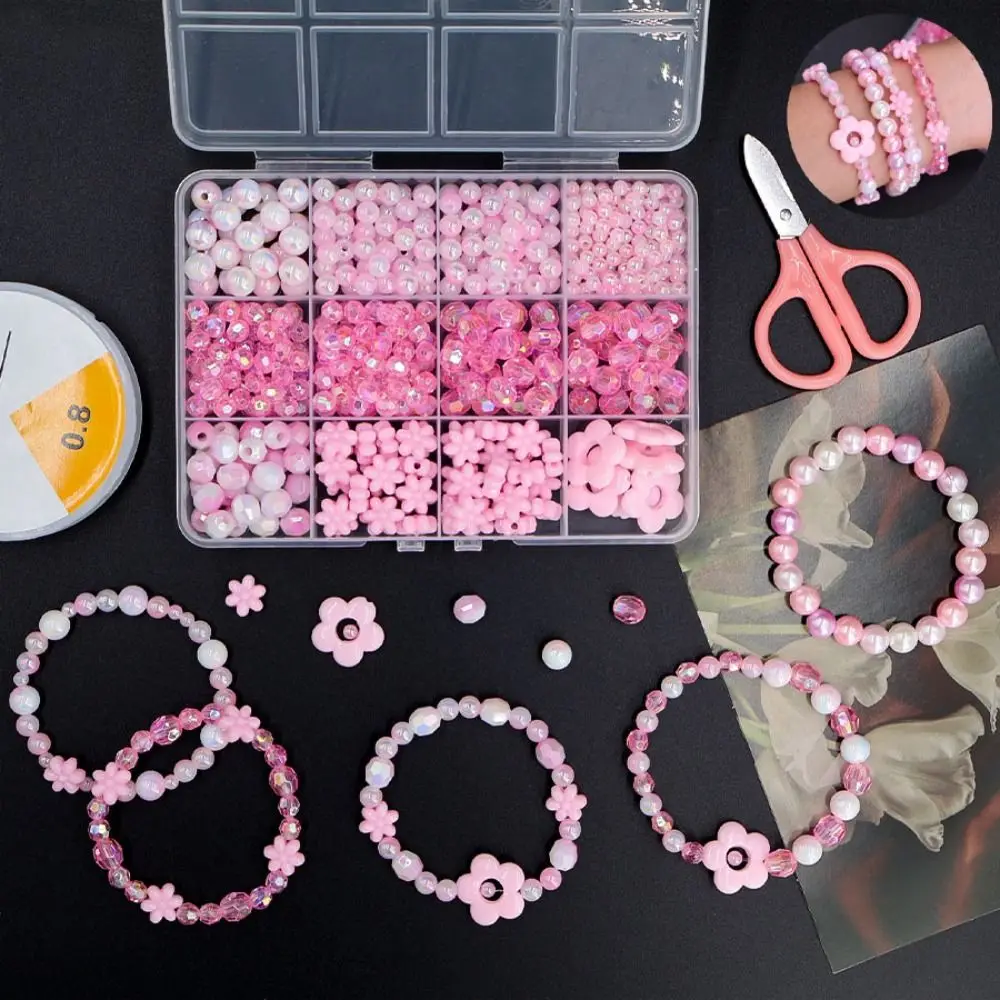 

Heart Beaded Accessories Coloured Glaze Beads Toy Kids DIY Jewelry Accessory Pink Tassel Flower Loose Spacer Beads Set