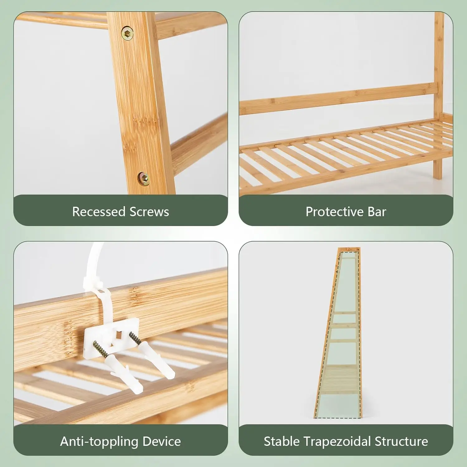 Bamboo Garment Rack, Heavy Duty Clothes Rack w/Top Shelf, Hanging Rod, Shoe Storage Shelf, Side Hooks, Freestanding Coat Rack