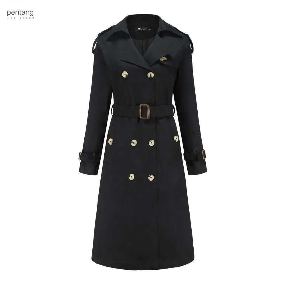 

Women's Double Breasted Pea Coat Winter Mid-Long Trench Coat with Belt