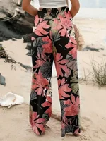 Plus Size 1XL-5XL  Women's Fashion Printed High Waisted Pleated Wide Leg Pants Women's Casual Loose Pants - Image 2