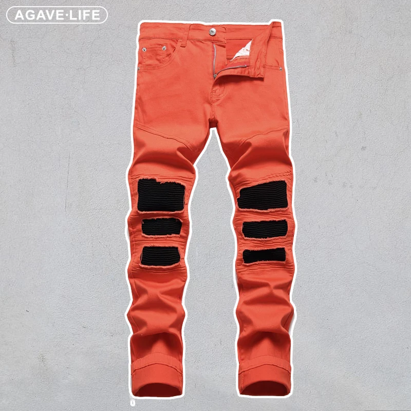 

Men's Corduroy Cotton Slim Stretch Embroidered Jeans Men Straight Casual Denim Trousers Personality Ripped Male Washed Jean Pant