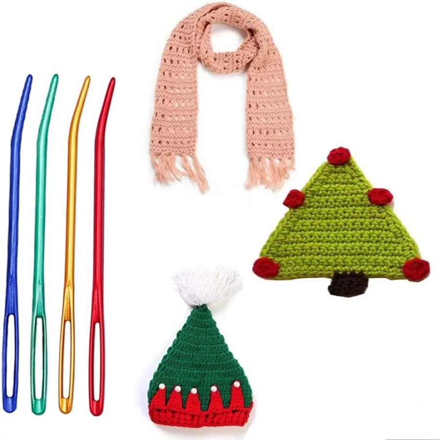 Crochet needles aluminum bent tip knitting needles DIY sewing big eye bent needle yarn weave tool with storage box