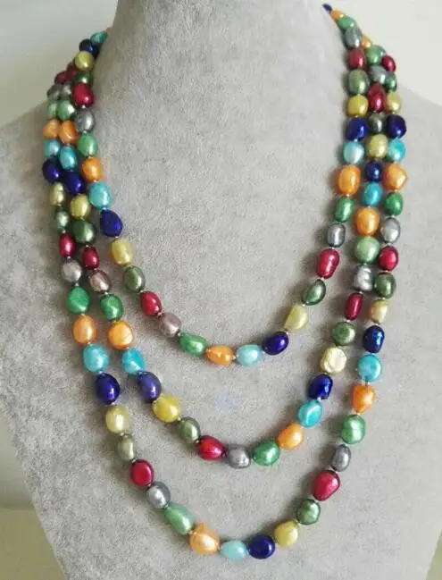 

Genuine 8-9MM Natural Multicolor Freshwater Cultured Pearl Necklace 48'' Long