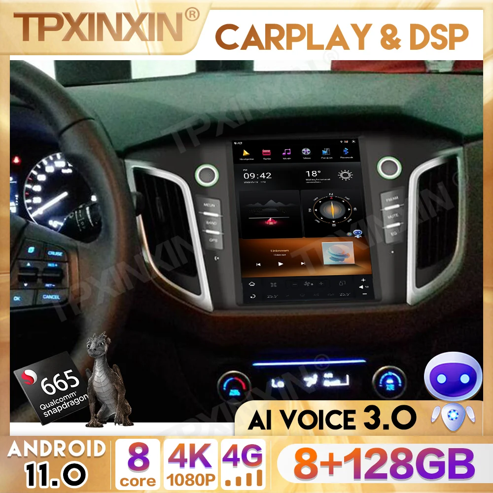 

2 din Восьмиядерный процессор Qualcomm 128 Гб экран Теслы для Hyundai IX25 2015 2016 - 2019 Android 11 автомобильный радиоприемник мультимедийный плеер навигация GPS