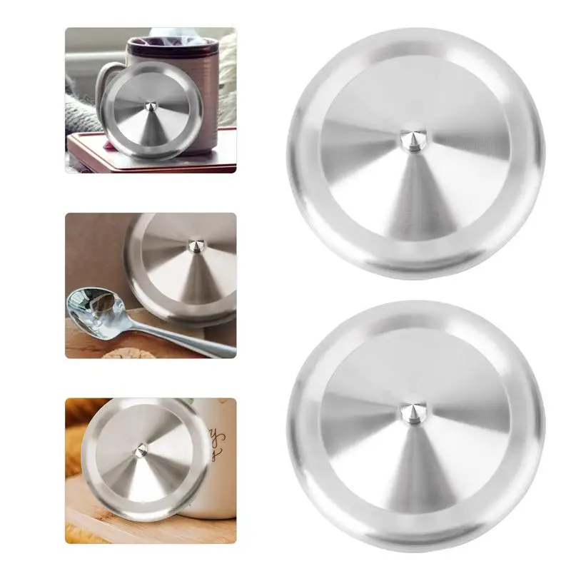 2pcs 10cm Durable Stainless Steel Cup Lids Dustproof Silicone Mug