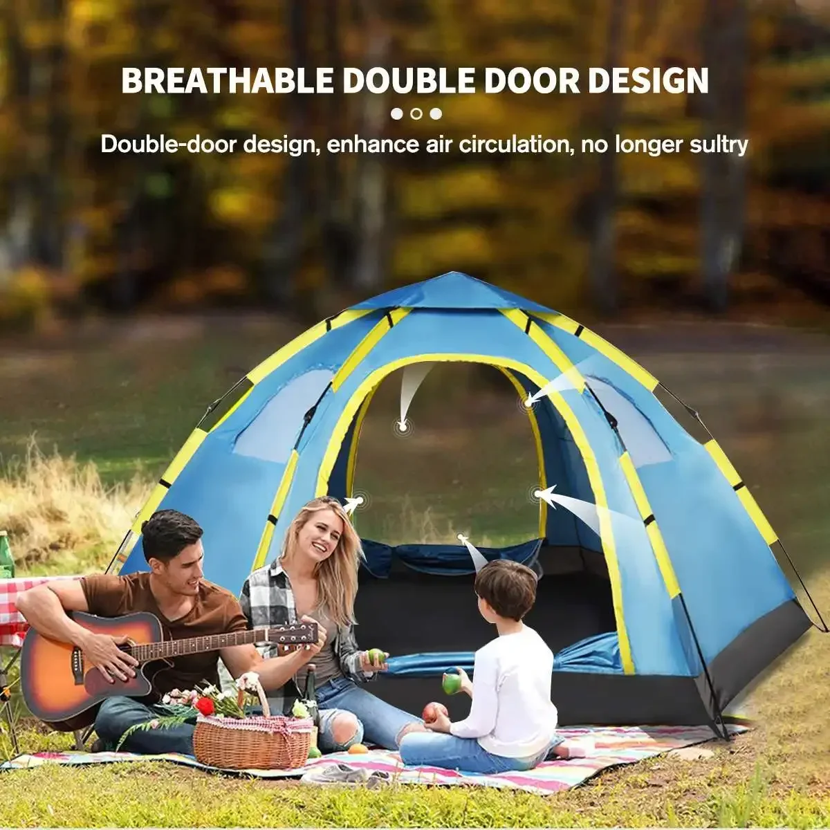 

Outdoor Fully Automatic Single Door 6-8 People No Need To Build A Quick Opening Hexagonal Tent, Tourist Camping Tent