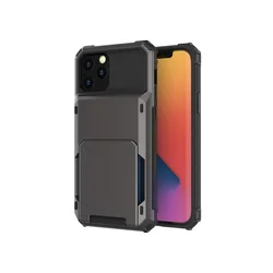 Luxury Flip Card Holder Armor Phone Case with Shockproof Plating Cover - 13ProMax (Gray)