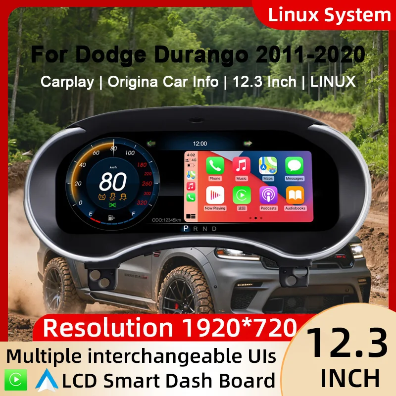 Digital Instrument Cluster For Dodge Durango 2011–2020 Speedometer,Dashboard,Supports,Gauge,12.3' Wireless CarPlay/Android Auto