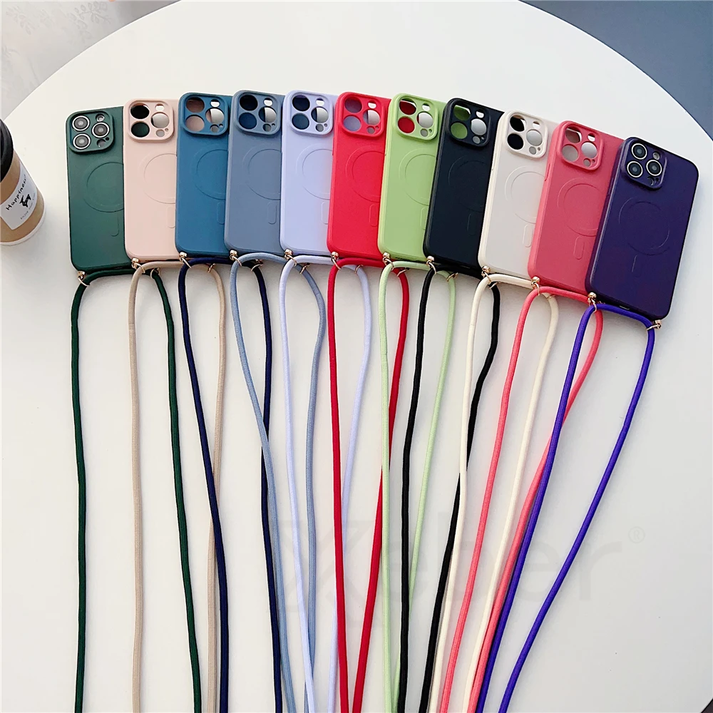 Silicone Crossbody Lanyard Phone Case with Magsafe Charging Capability - Matte Finish