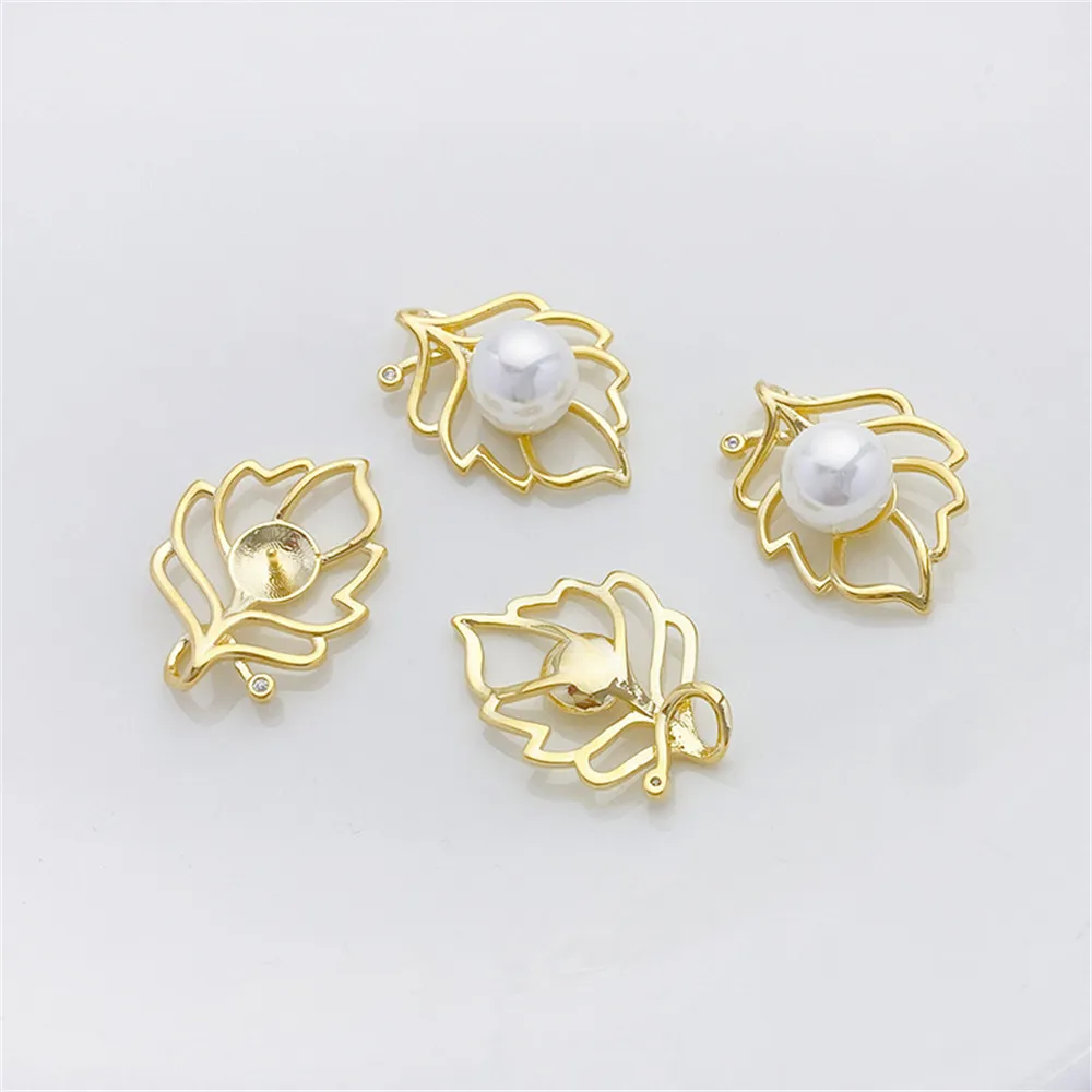 

1pcs 14K Gold Color Hollow Leaf Half Hole Bead Holder Pendant DIY Handmade Pearl Holder Earrings Jewelry Materials Accessories