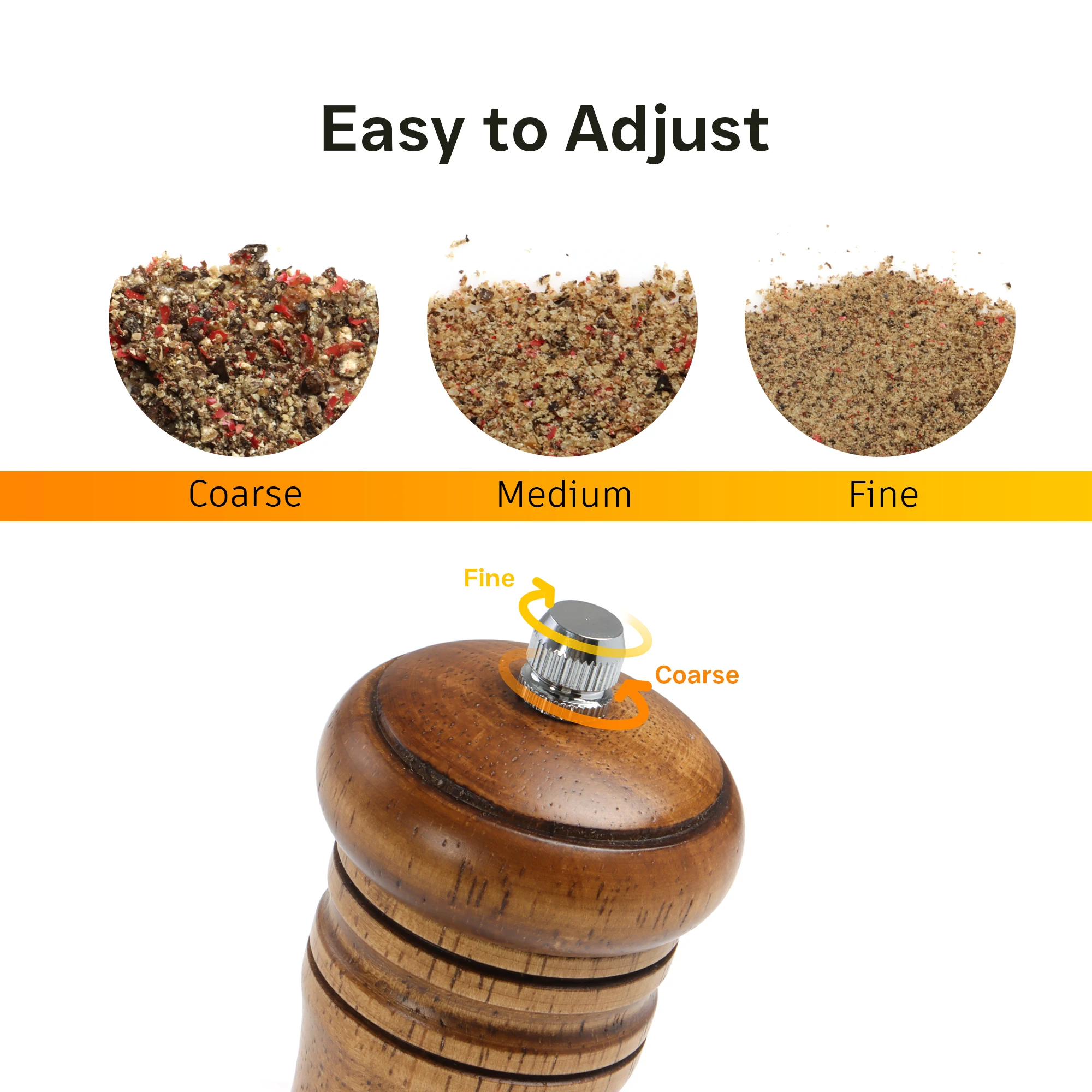 Wooden Spice Grinder with Acrylic Window &ndash; Adjustable Ceramic Mill for Pepper, Salt & More &ndash; Refillable Design 22cm