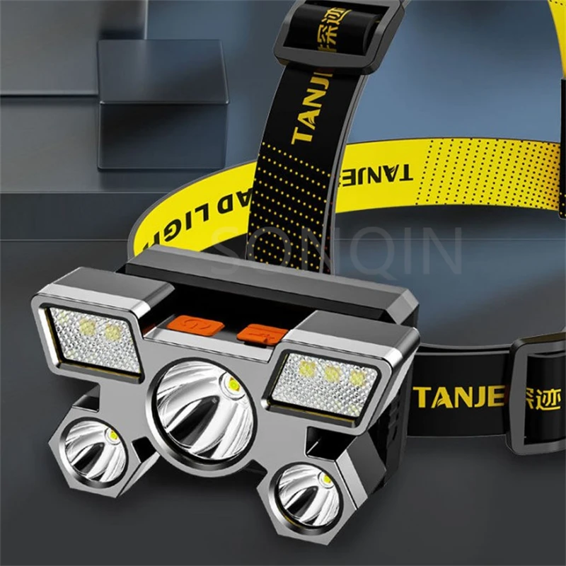 

1- 10PCS 5 LED Headlamp Rechargeable with Built in 14550 Battery Strong Light Camping Adventure Fishing Head Light Flashlight