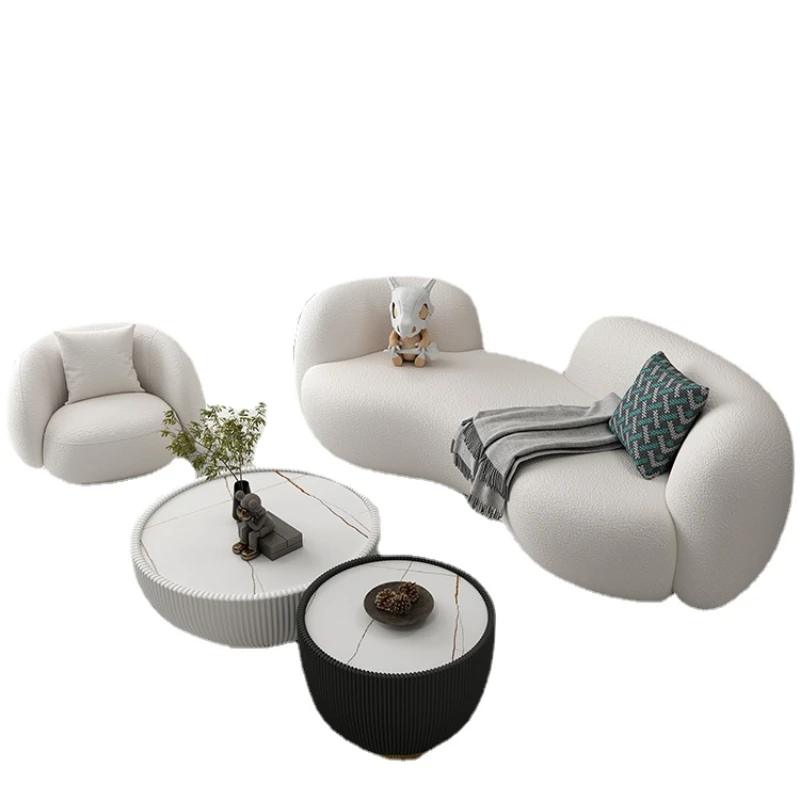 

Hxl Lambswool Fabric Sofa Living Room Beauty Salon Curved Reception Shaped Simple