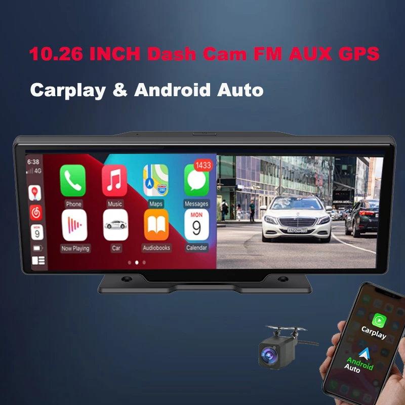 

Car Mirror Camera for Car Wireless Carplay&Android Auto GPS Nav Bluetooth Recorder Rear Camera Park Monitor FM AUX DVR Black Box